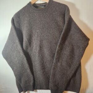 North Country Mens Brown 100% Shetland Wool Crewneck Sweater Large Vintage L
